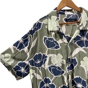 Trinity Coast Mens 2XL Floral Button Down Shirt Green Navy Rayon Short Sleeve